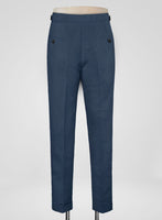 Italian Prato Indigo Blue Linen Highland Trousers - StudioSuits