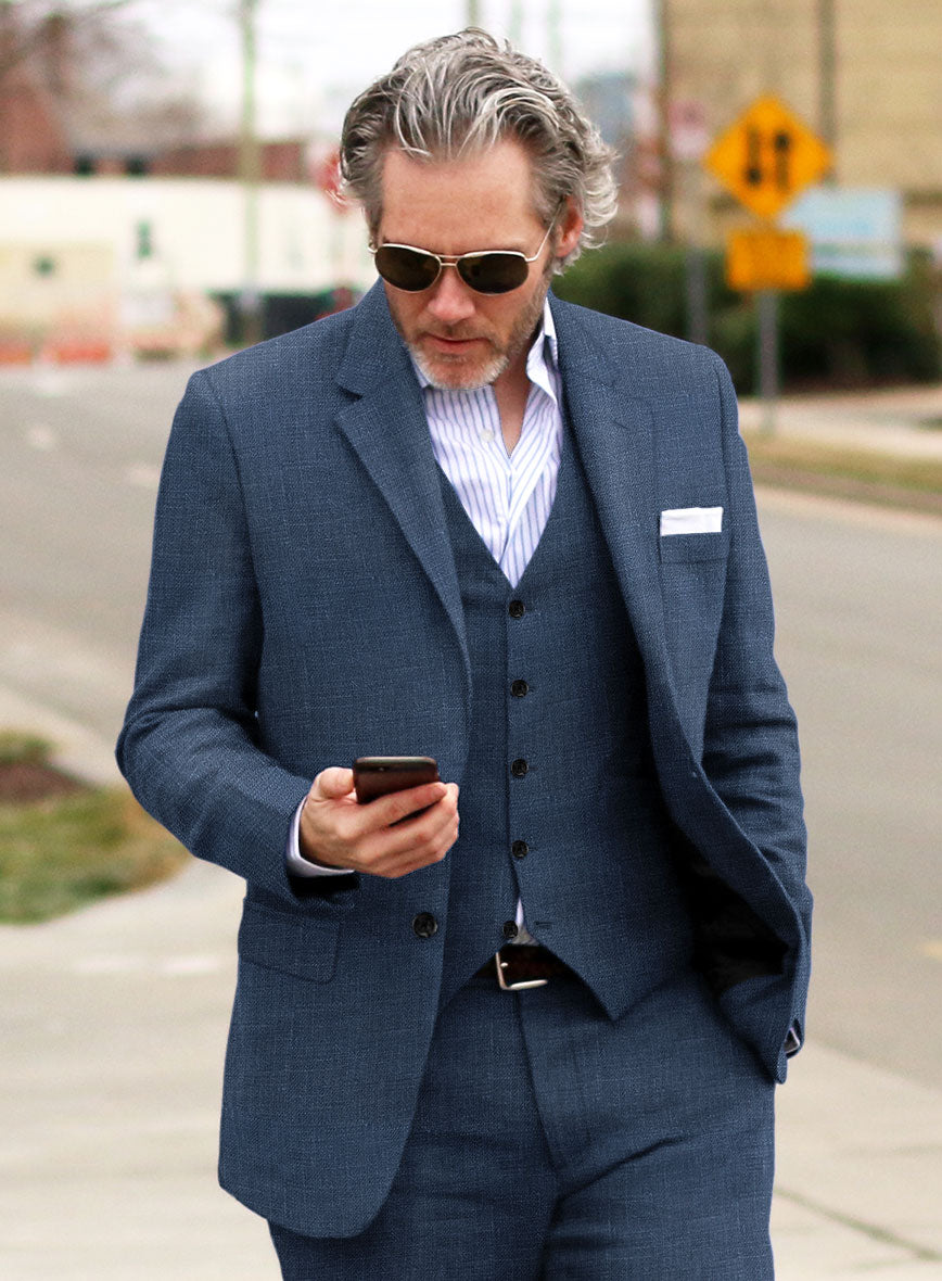 Italian Prato Indigo Blue Linen Jacket - StudioSuits