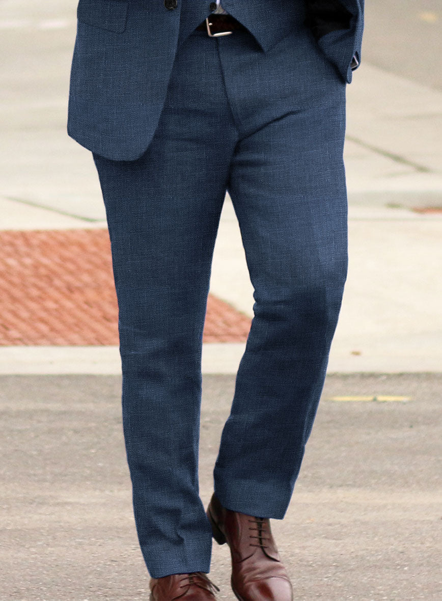 Italian Prato Indigo Blue Linen Pants - StudioSuits