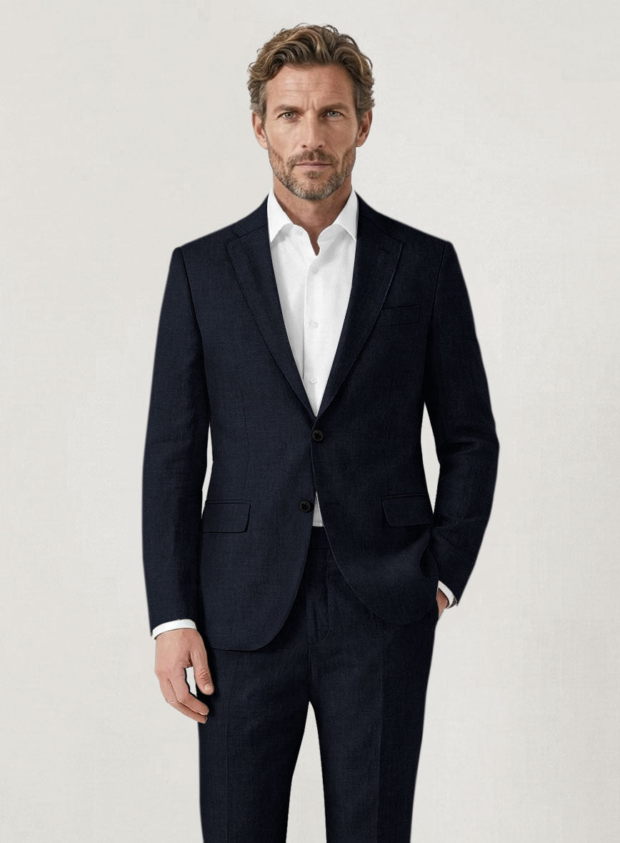 Italian Prato Navy Linen Jacket - StudioSuits