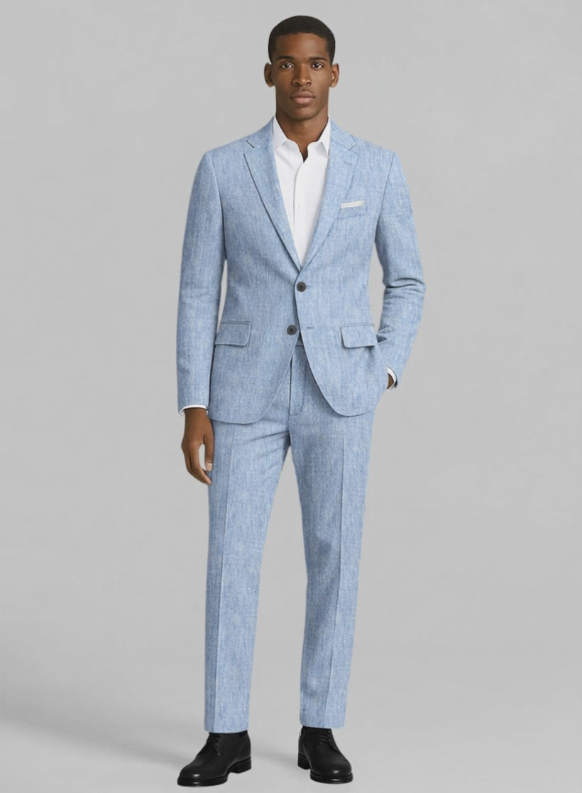 light blue dress men Italian Sky Linen Suit 2 in 1 Dresses Collar Size:18.5 Swan dress - Envelope1976 a size 38R jacket