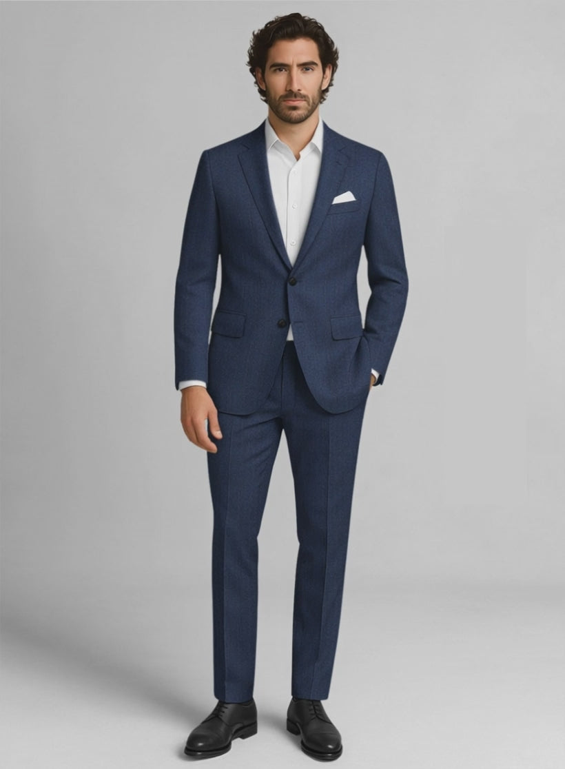Men's Napolean English Twill Denim Blue Wool Suit by StudioSuits