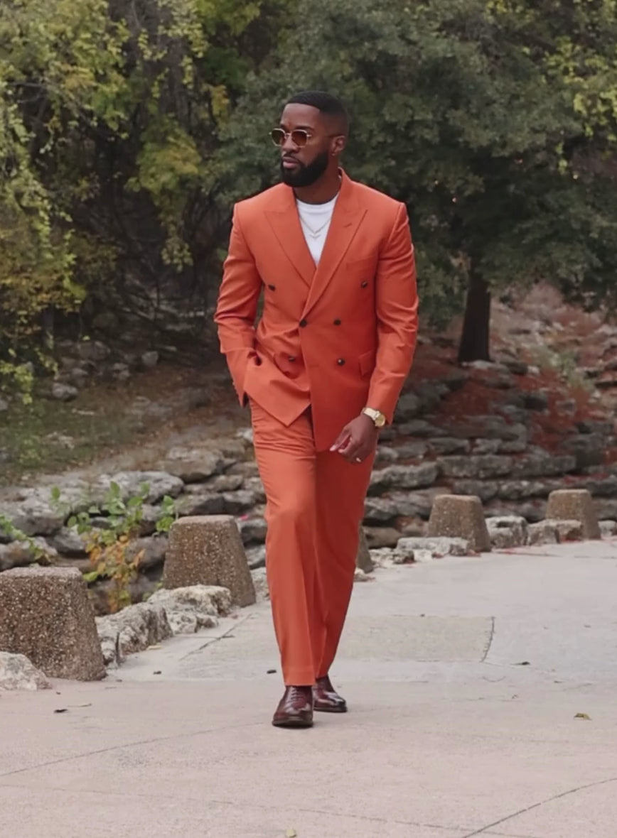 スーツ VINTAGE 80s Double breasted suit orange Napolean Runway Orange Wool Double Breasted Suit – StudioSuits