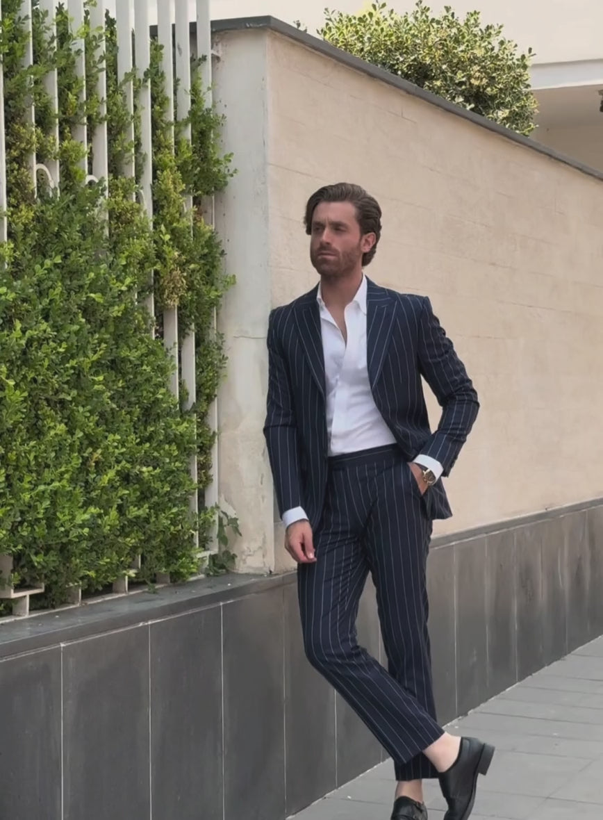 Napolean Ikel Stripe Space Blue Wool Suit – StudioSuits