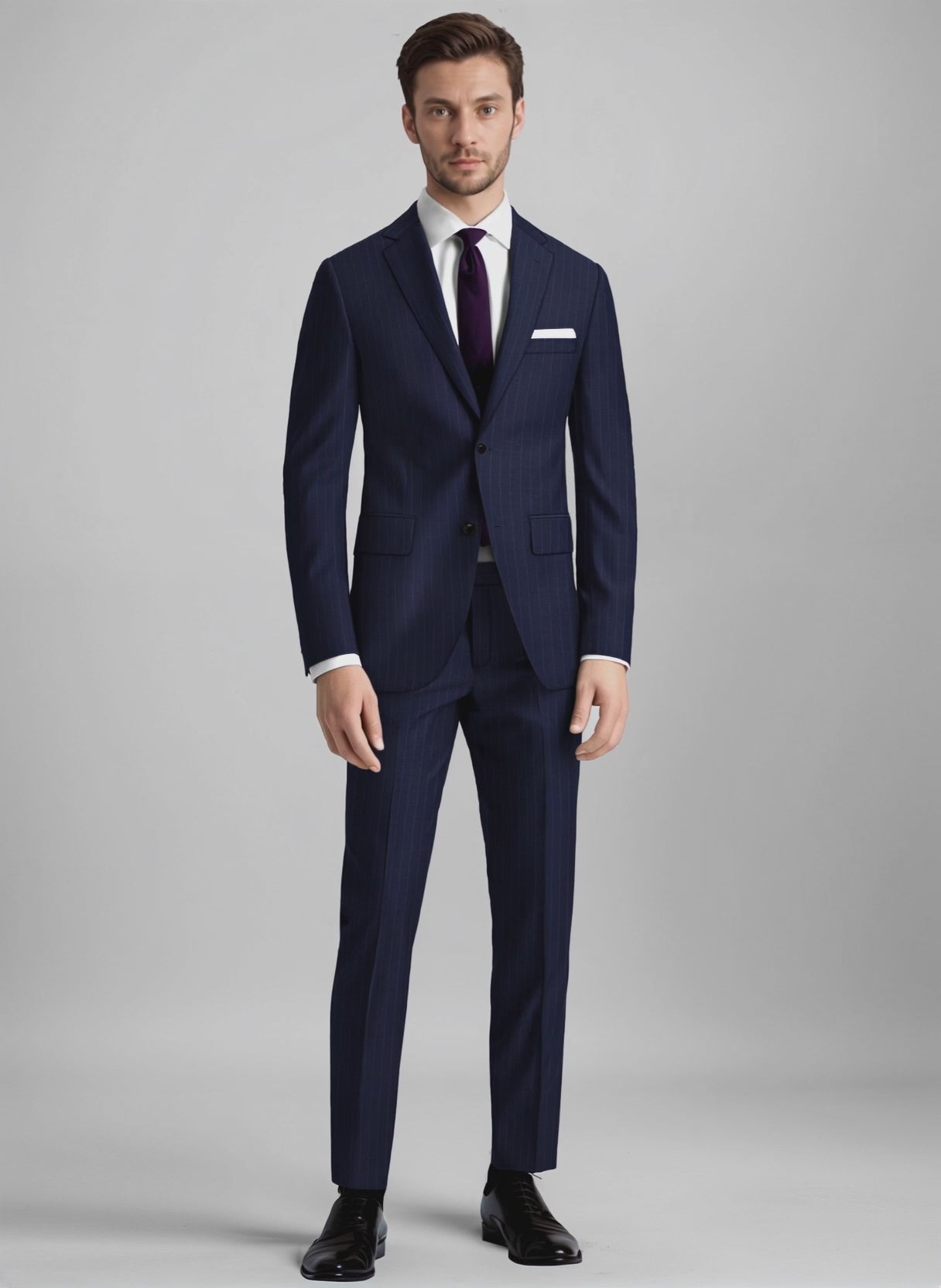 grey tux with royal blue dress Guabello Pinstripe Suit – StudioSuits Military