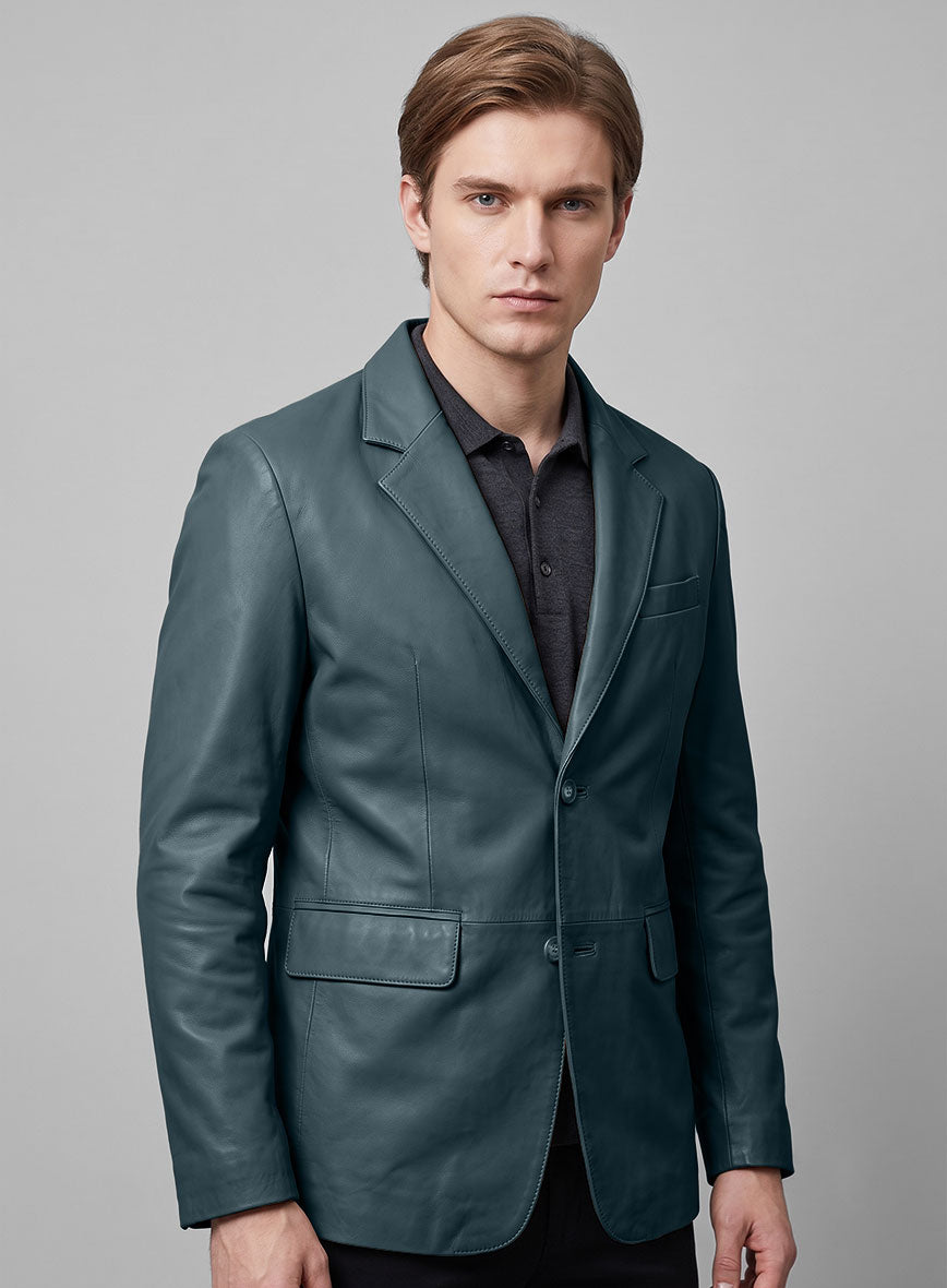 Prussian Blue Lambskin Leather Blazer - StudioSuits