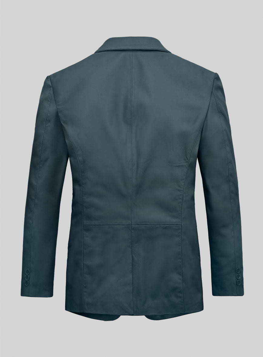 Prussian Blue Lambskin Leather Blazer - StudioSuits