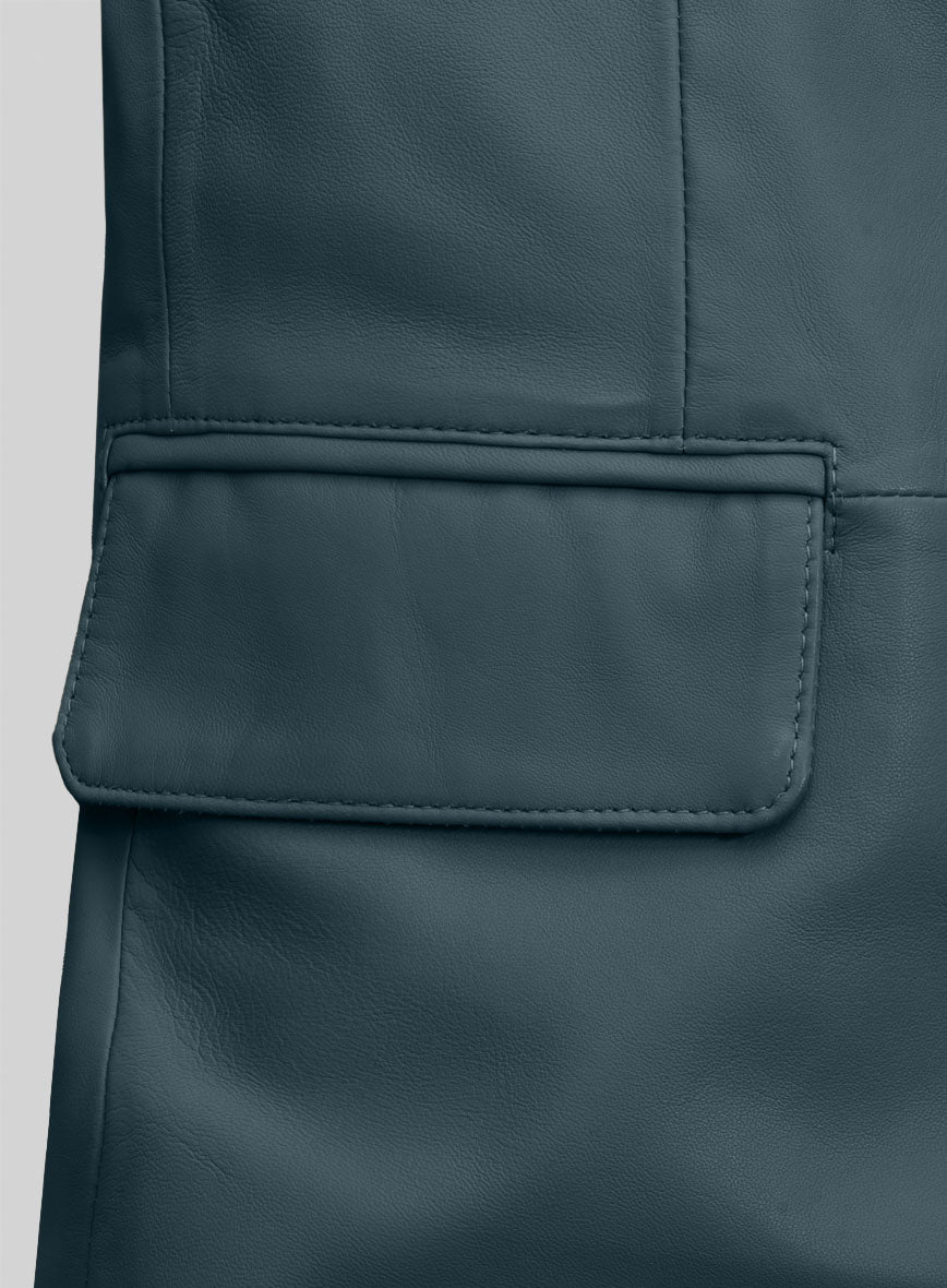 Prussian Blue Lambskin Leather Blazer - StudioSuits