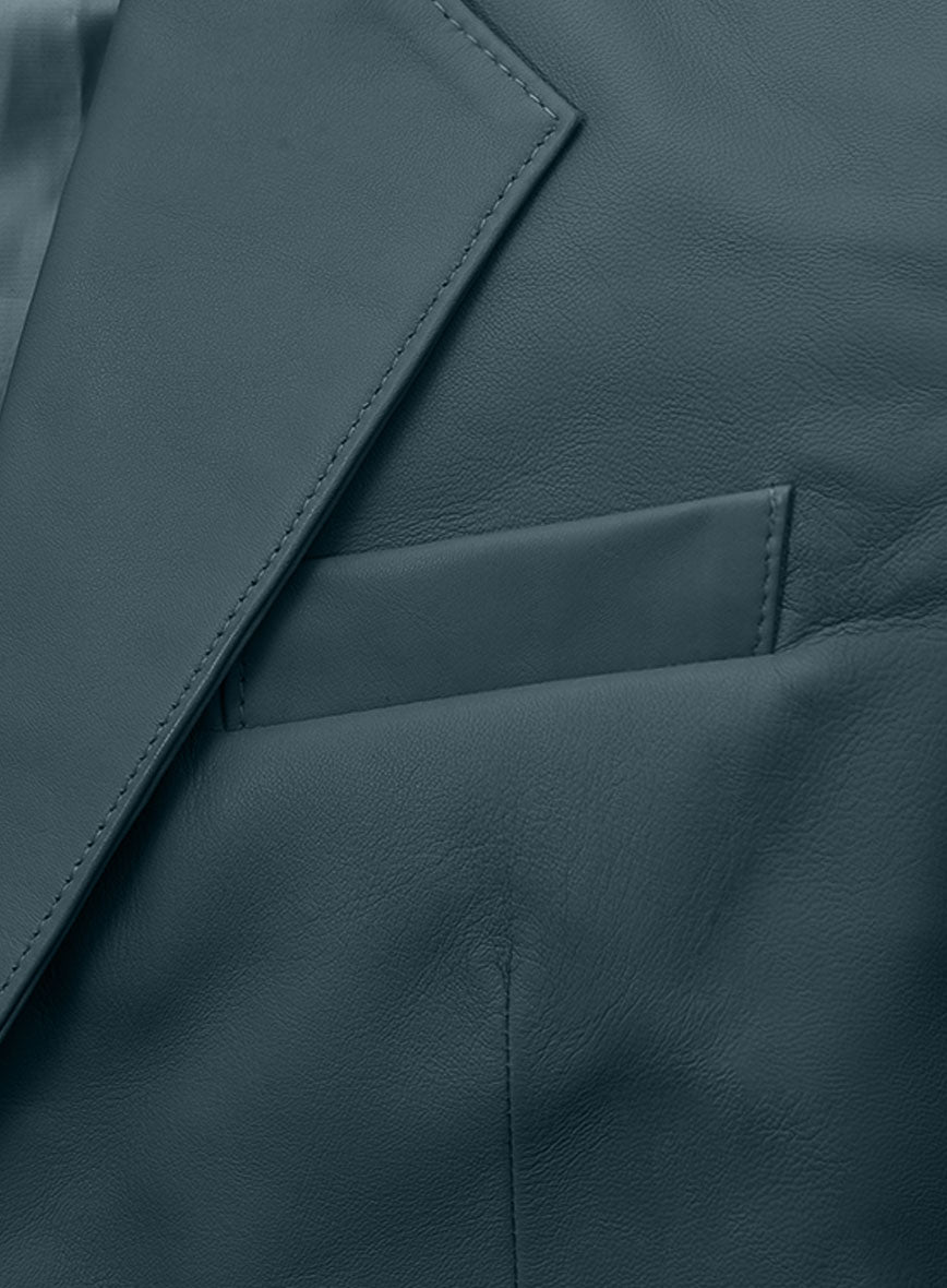 Prussian Blue Lambskin Leather Blazer - StudioSuits