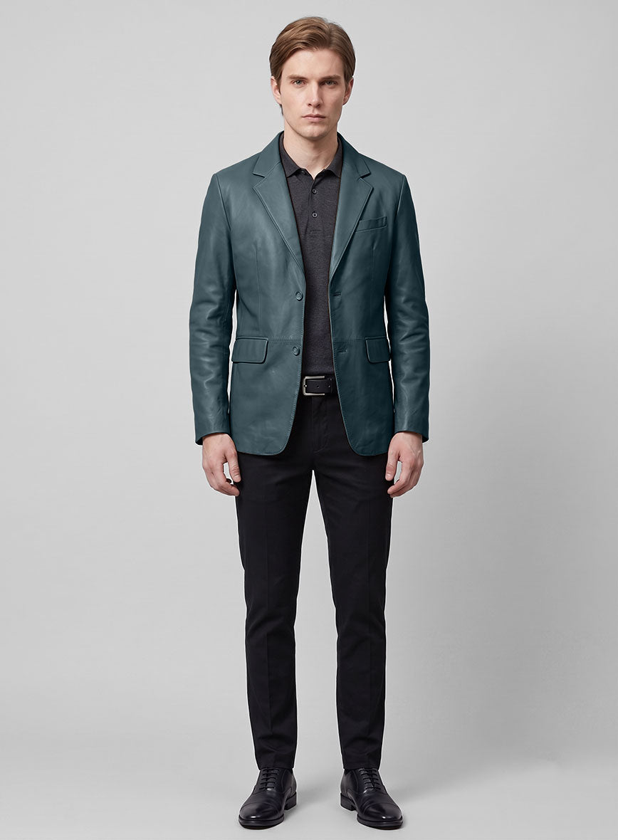 Prussian Blue Lambskin Leather Blazer - StudioSuits
