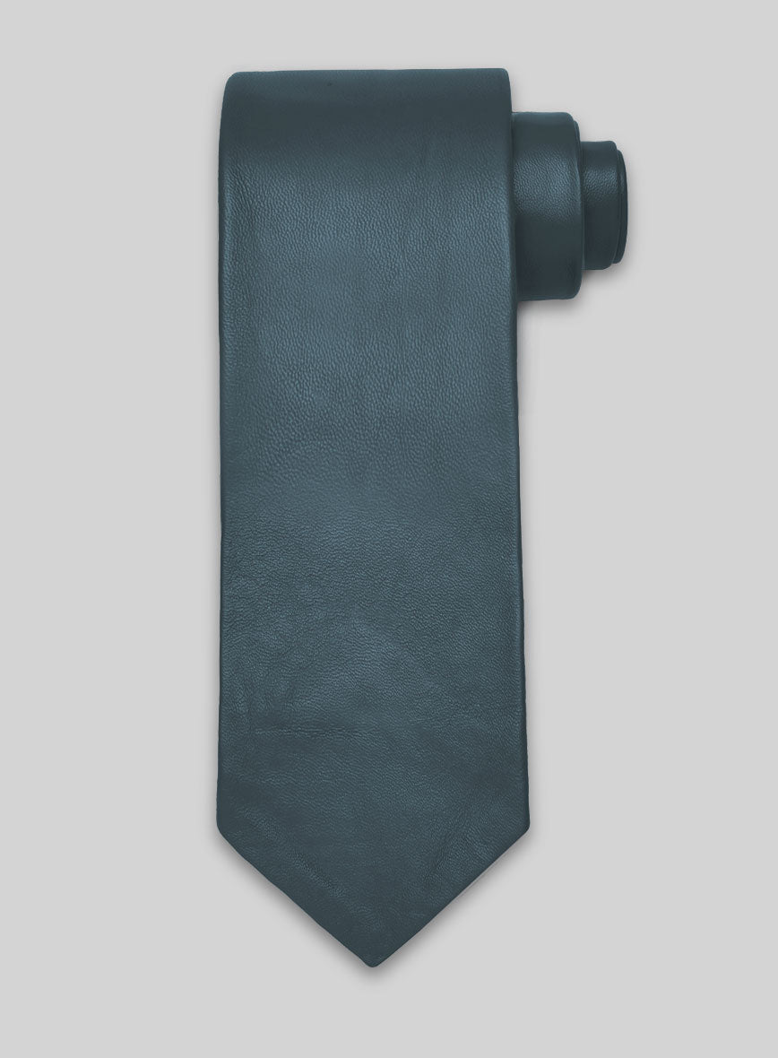 Prussian Blue Lambskin Leather Tie - StudioSuits
