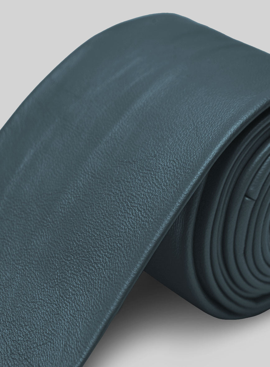 Prussian Blue Lambskin Leather Tie - StudioSuits