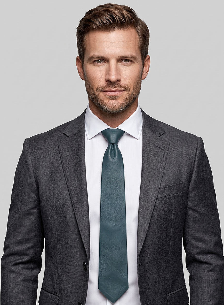 Prussian Blue Lambskin Leather Tie - StudioSuits