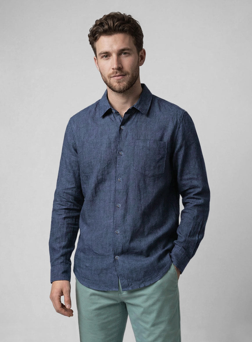 Prussian Blue Linen Shirt - StudioSuits