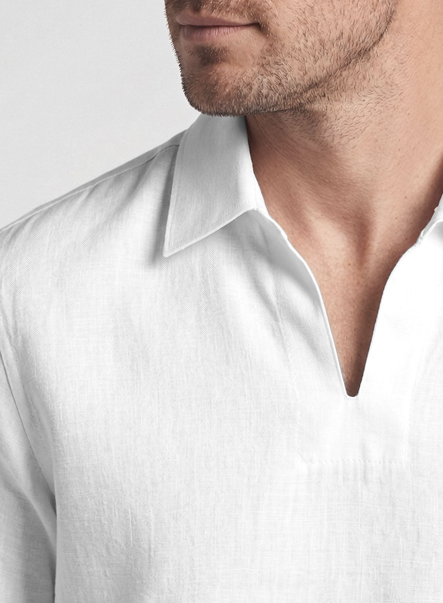 Johnny Collar White Linen Shirt - StudioSuits