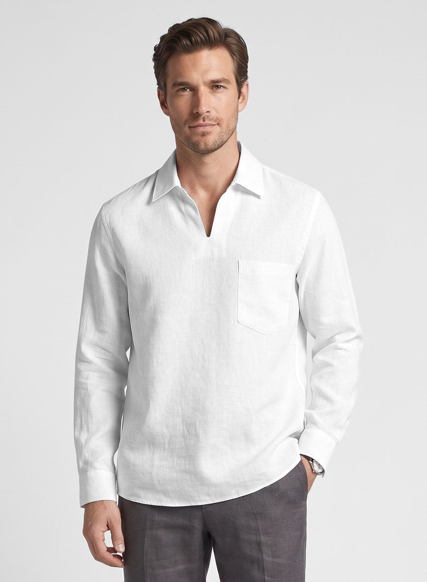 Johnny Collar White Linen Shirt - StudioSuits
