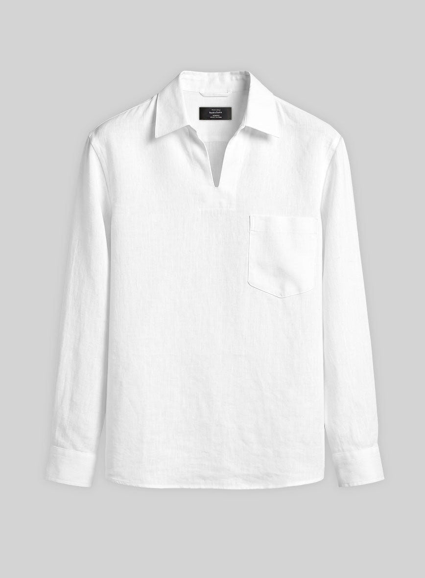 Johnny Collar White Linen Shirt - StudioSuits