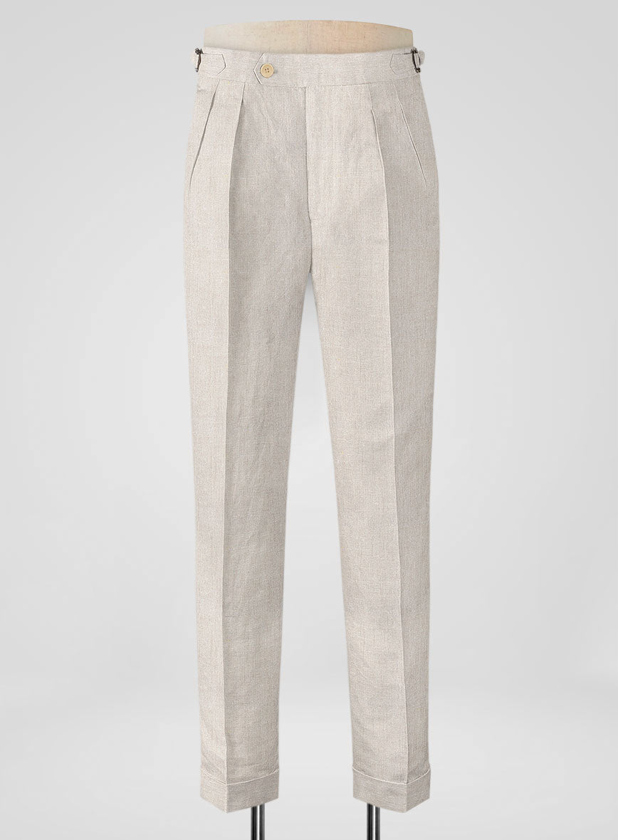 Pure Barn Beige Linen Highland Trousers - StudioSuits