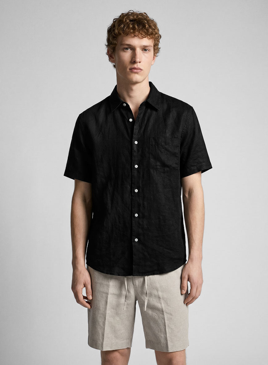 Pure Black Linen Shirt - StudioSuits
