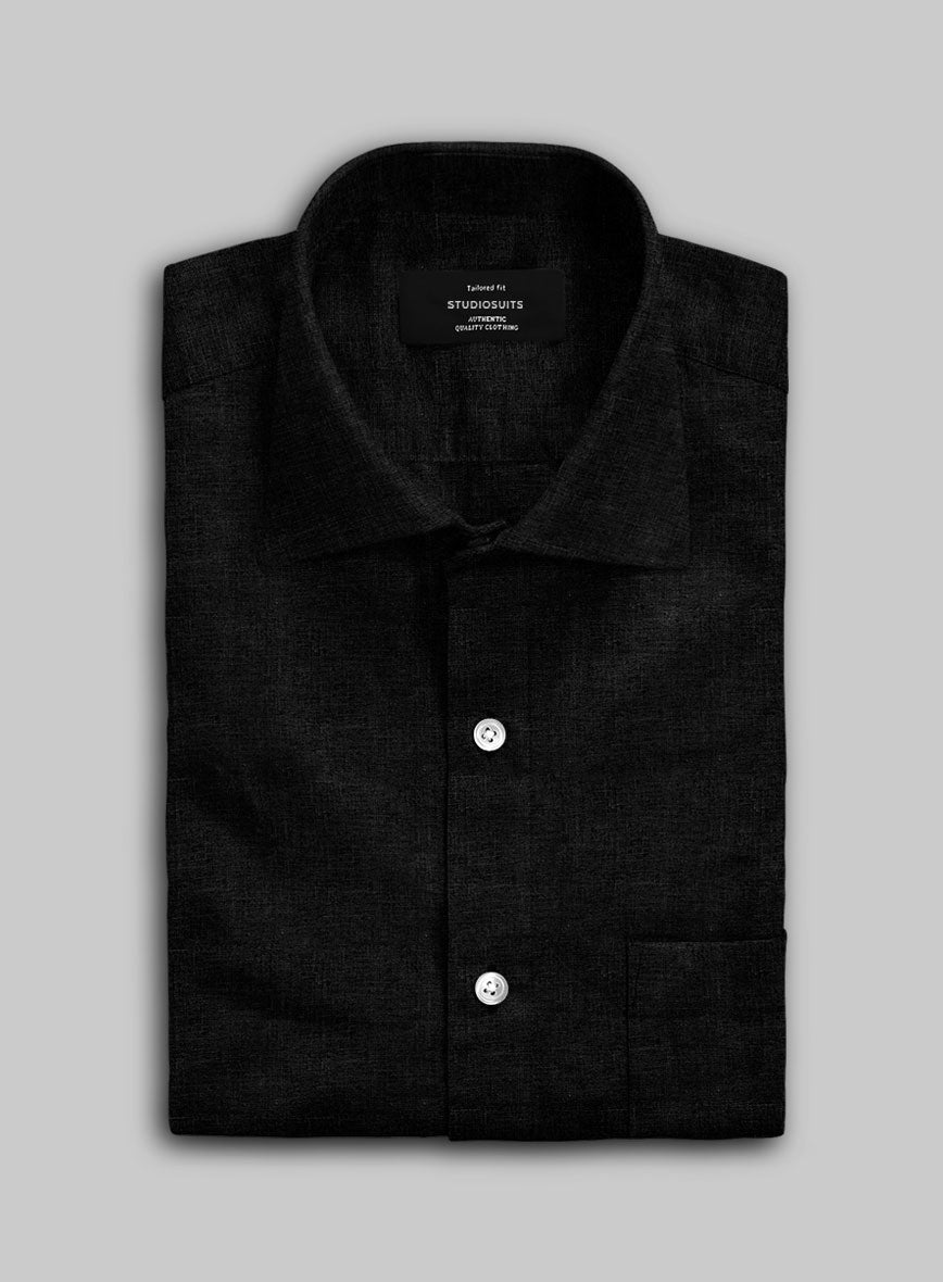 Pure Black Linen Shirt - StudioSuits