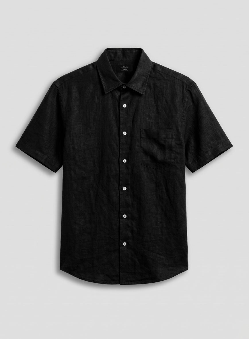 Pure Black Linen Shirt - StudioSuits