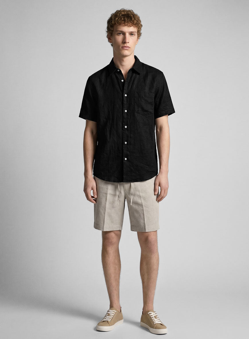 Pure Black Linen Shirt - StudioSuits