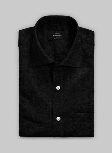 Pure Black Linen Shirt - StudioSuits
