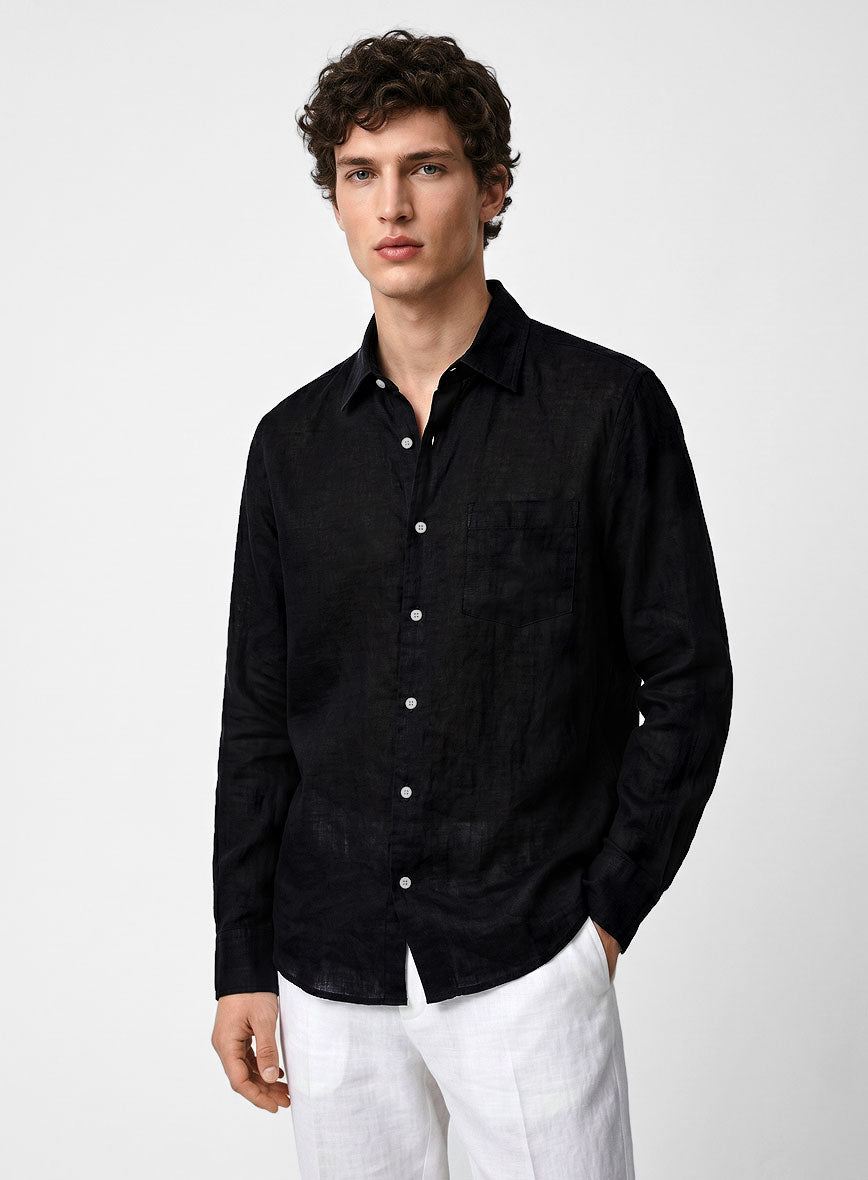 Pure Black Linen Shirt - StudioSuits