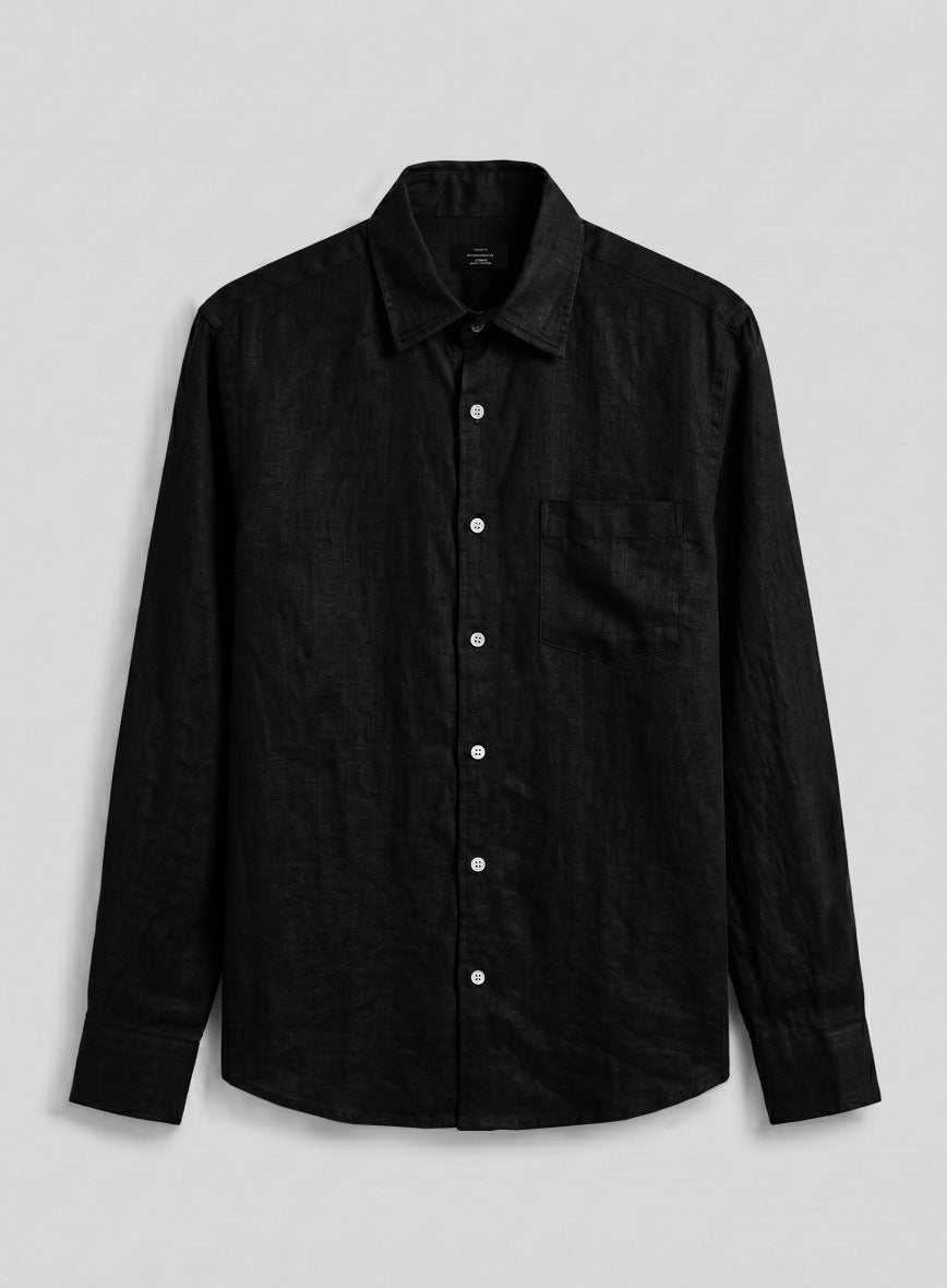 Pure Black Linen Shirt - StudioSuits