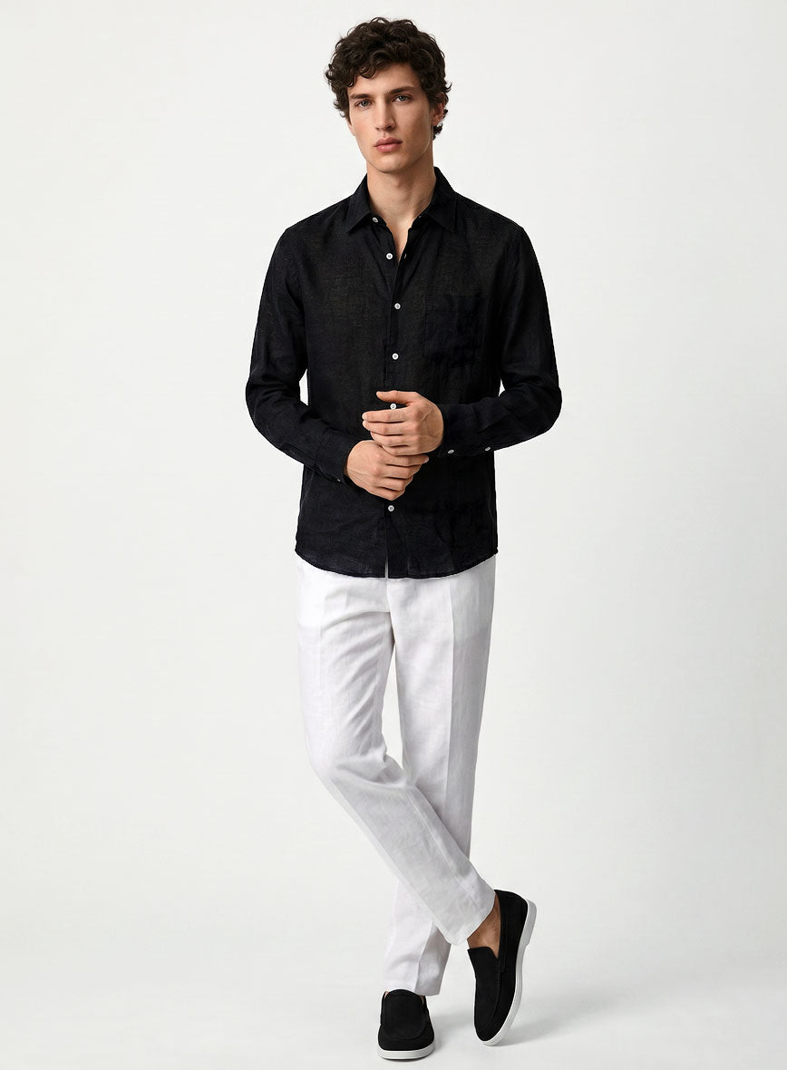 Pure Black Linen Shirt - StudioSuits