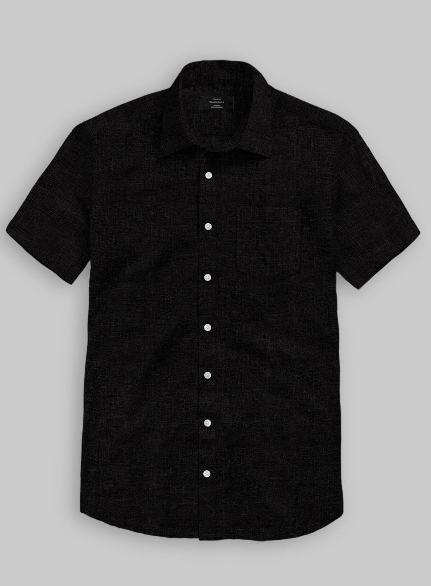 Pure Black Linen Shirt - StudioSuits