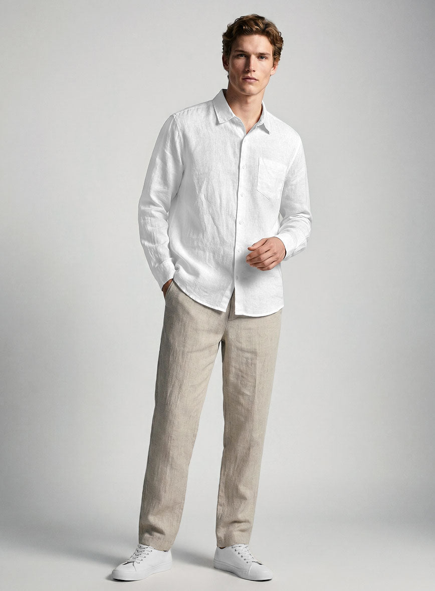 Pure White Linen Shirt - StudioSuits