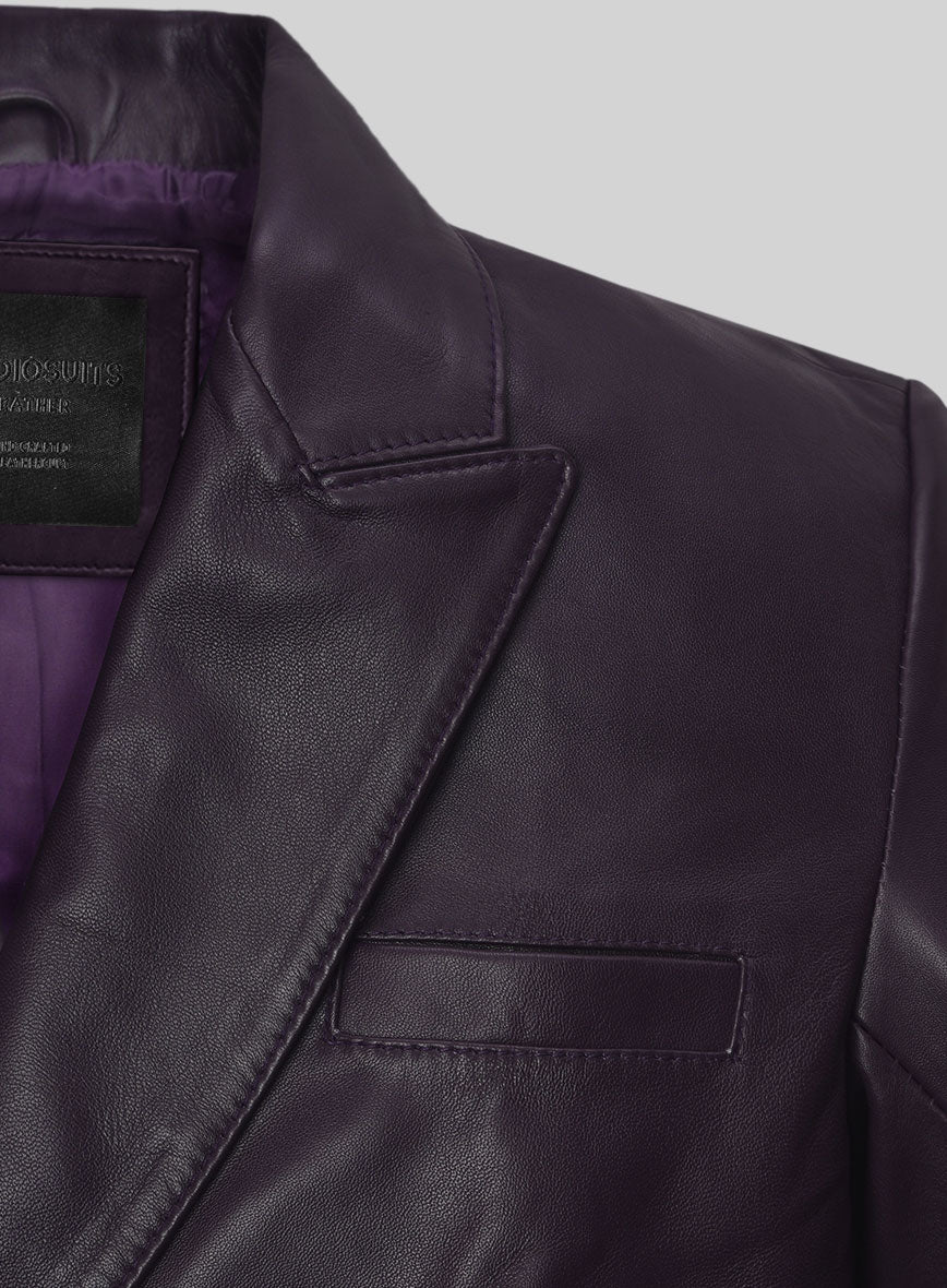 Purple Hampton Double Breasted Leather Blazer - StudioSuits