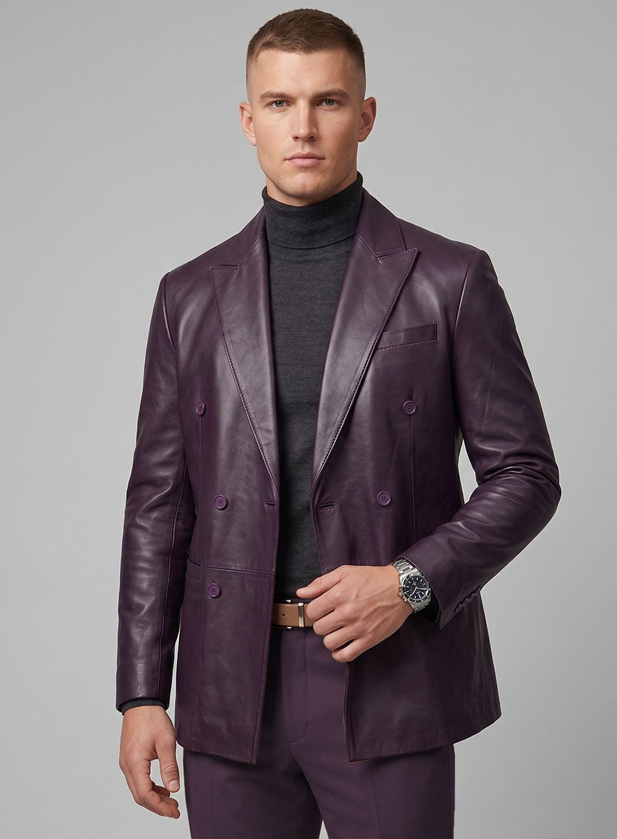 Purple Hampton Double Breasted Leather Blazer - StudioSuits