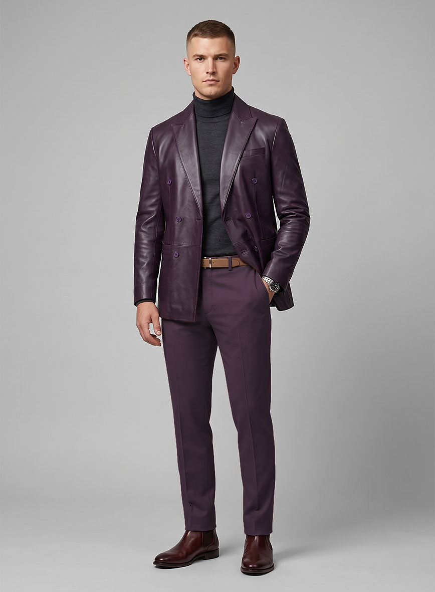 Purple Hampton Double Breasted Leather Blazer - StudioSuits