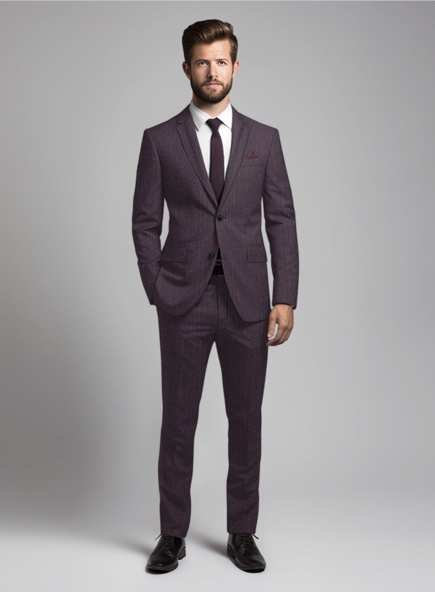 Purple Herringbone Wool Suit - StudioSuits