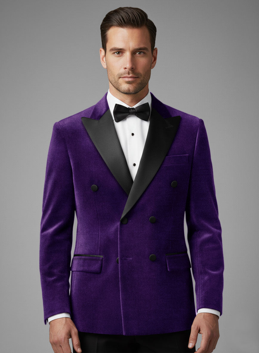 Purple Velvet Double Breasted Tuxedo Jacket - StudioSuits