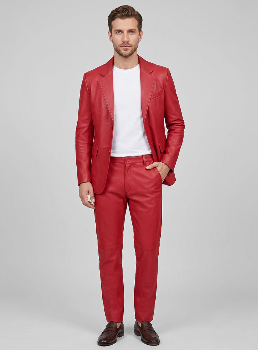 Raspberry Red Lambskin Leather Suit - StudioSuits