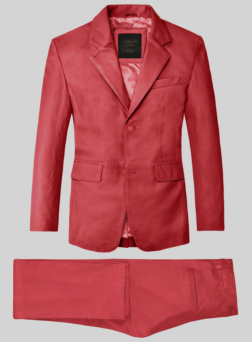 Raspberry Red Lambskin Leather Suit - StudioSuits