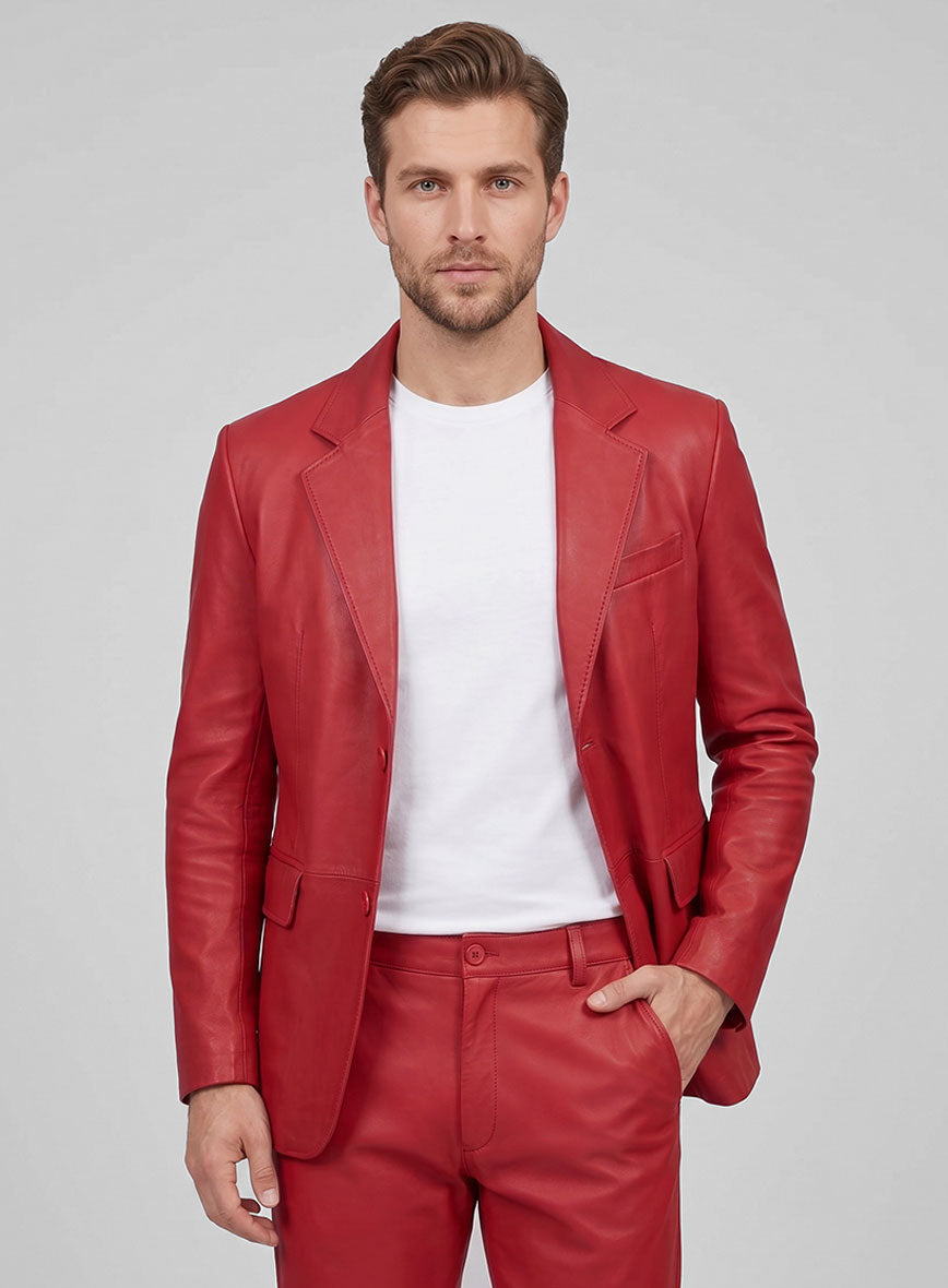 Raspberry Red Lambskin Leather Suit - StudioSuits