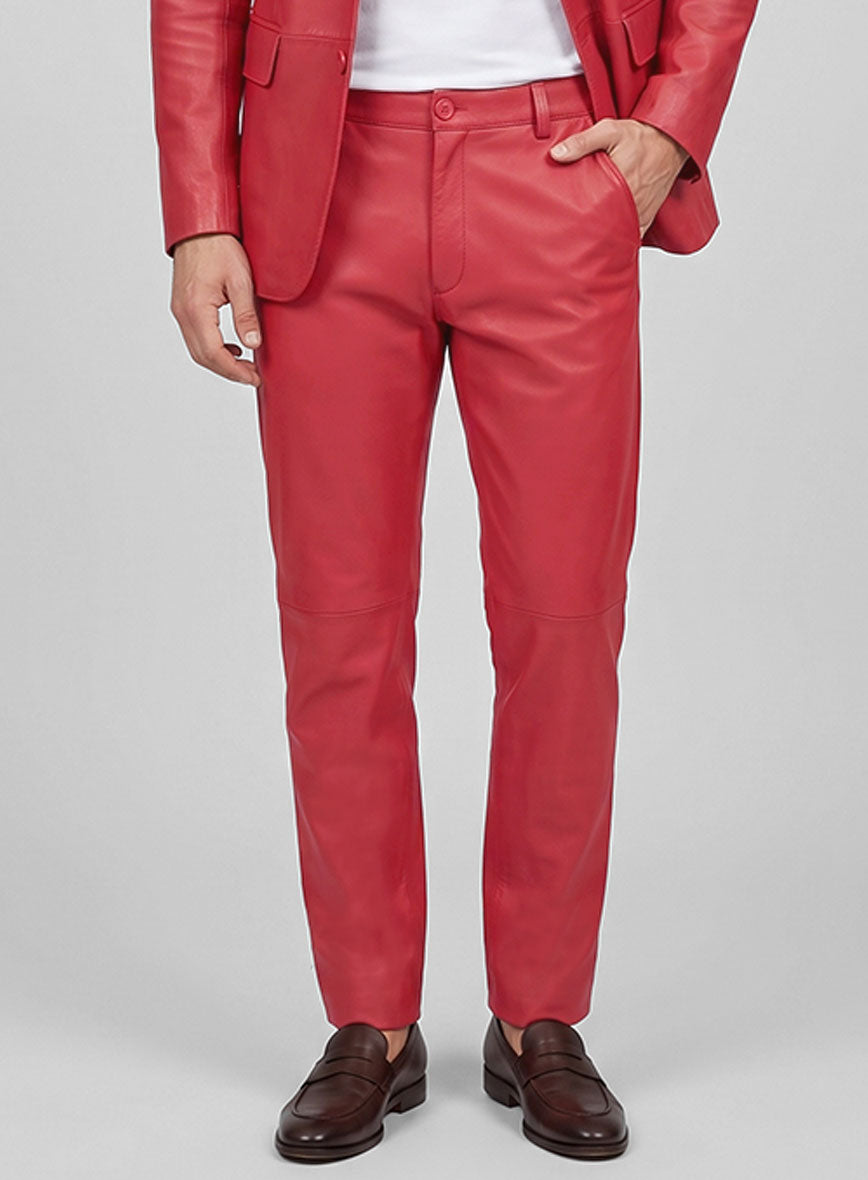 Raspberry Red Lambskin Leather Suit - StudioSuits