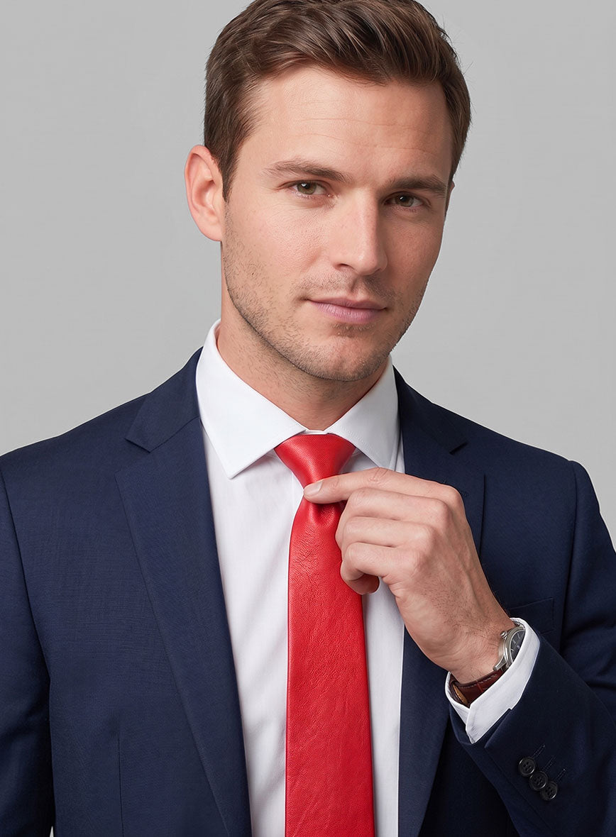 Raspberry Red Lambskin Leather Tie - StudioSuits