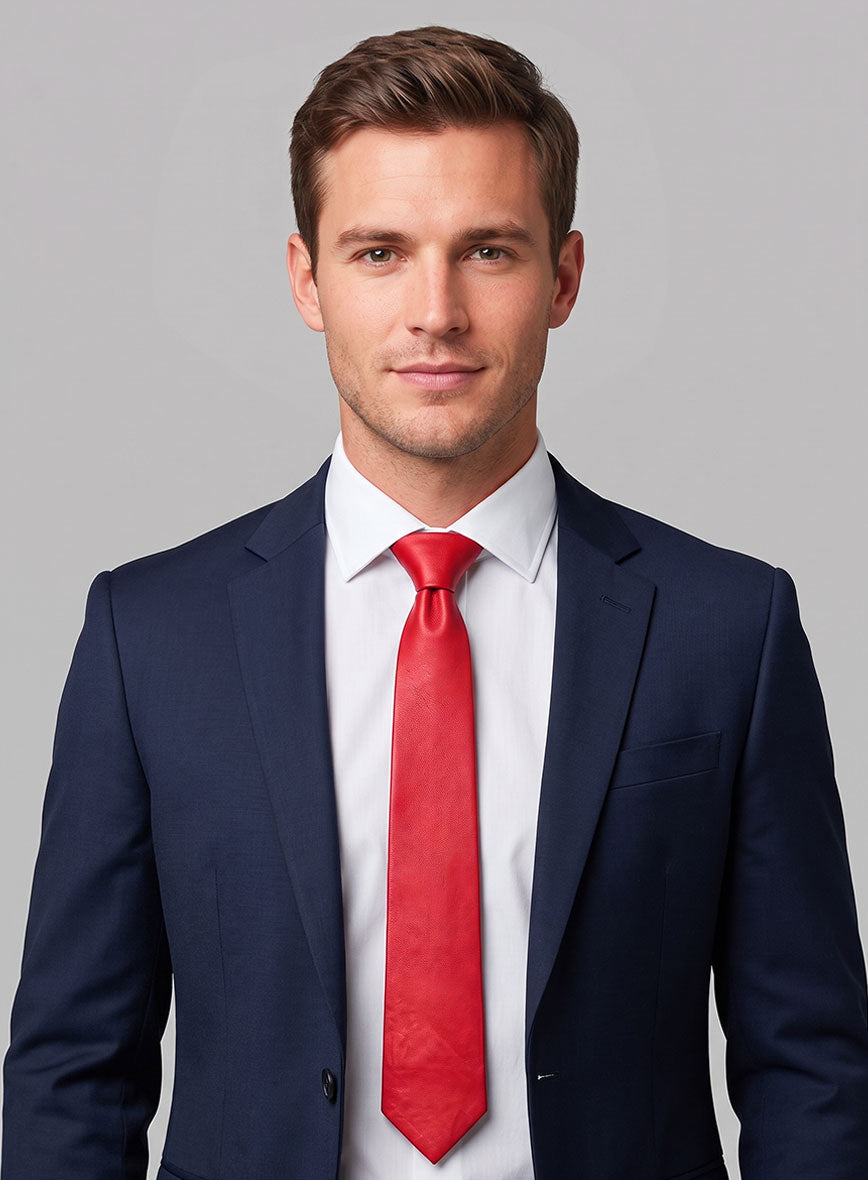 Raspberry Red Lambskin Leather Tie - StudioSuits