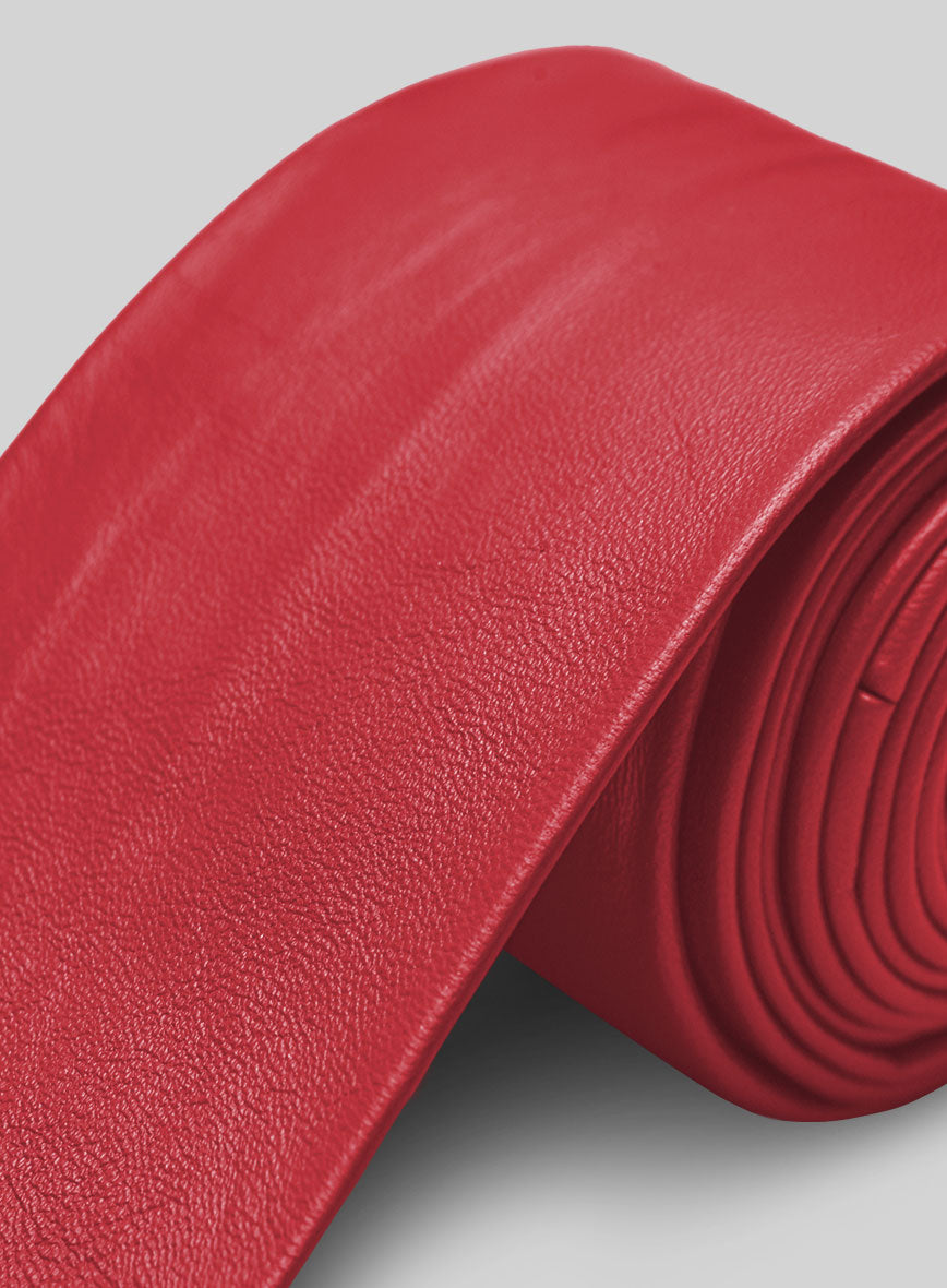 Raspberry Red Lambskin Leather Tie - StudioSuits