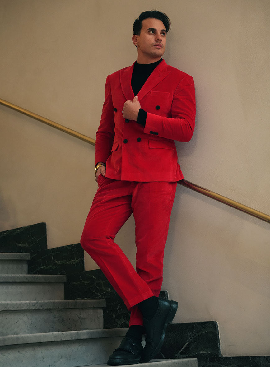 Red Velvet Double Breasted Suit - StudioSuits