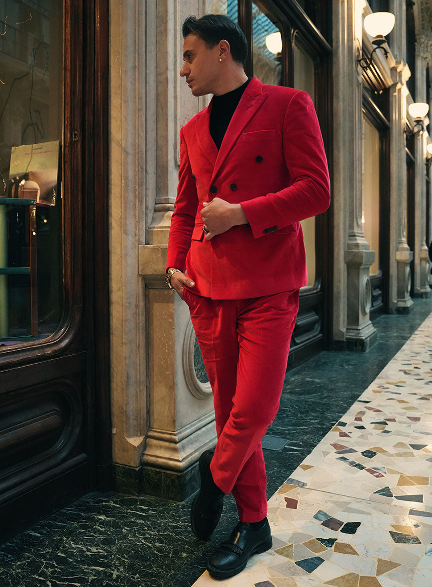 Red Velvet Double Breasted Suit - StudioSuits