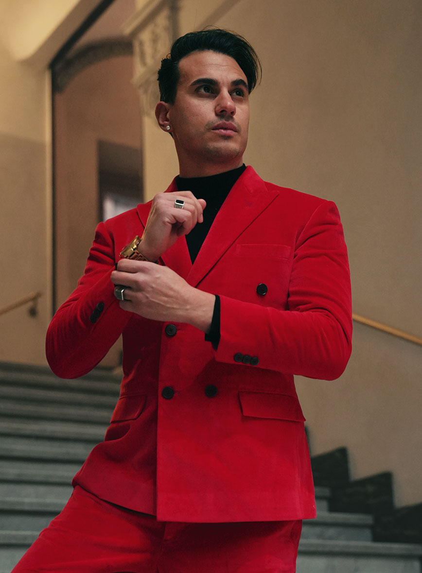 Red Velvet Double Breasted Suit - StudioSuits