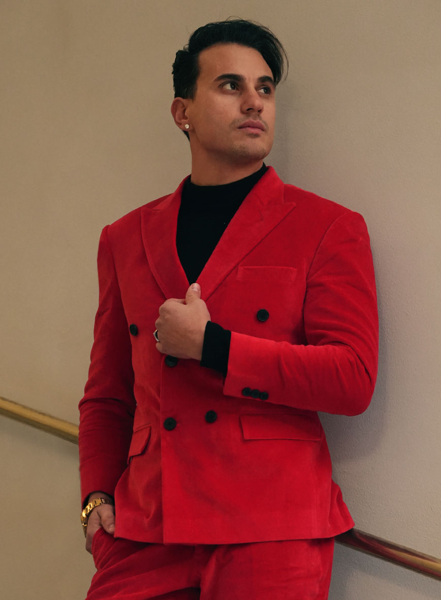 Red Velvet Double Breasted Suit - StudioSuits