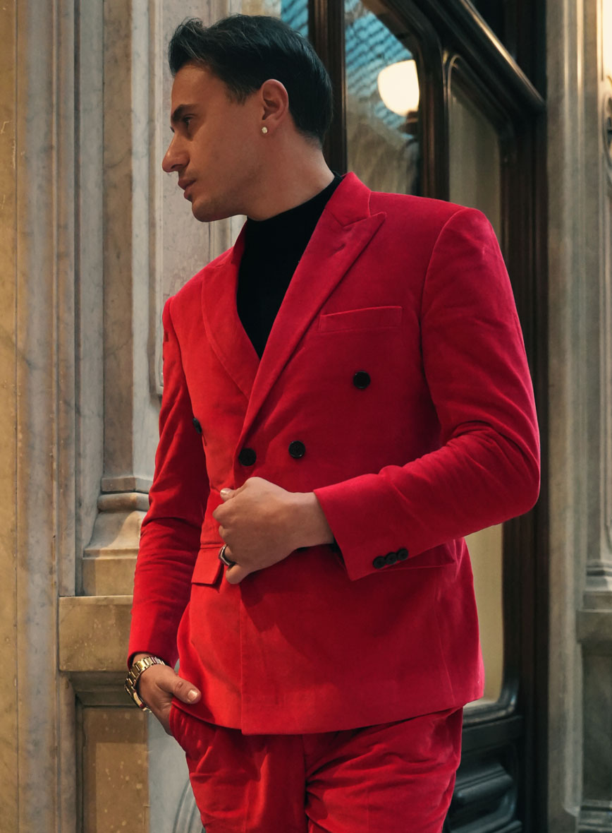 Red Velvet Double Breasted Suit - StudioSuits