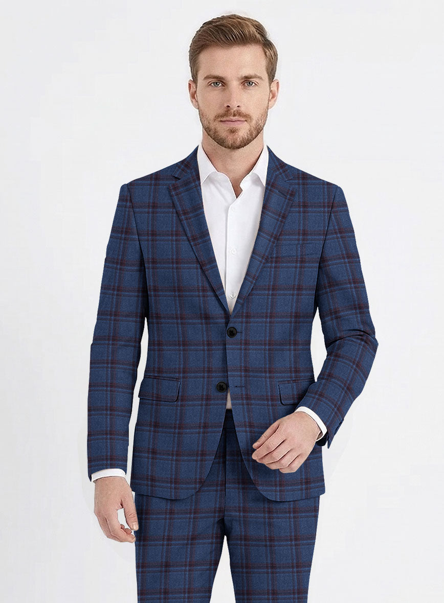 Reda Agodi Dark Blue Checks Wool Jacket - StudioSuits